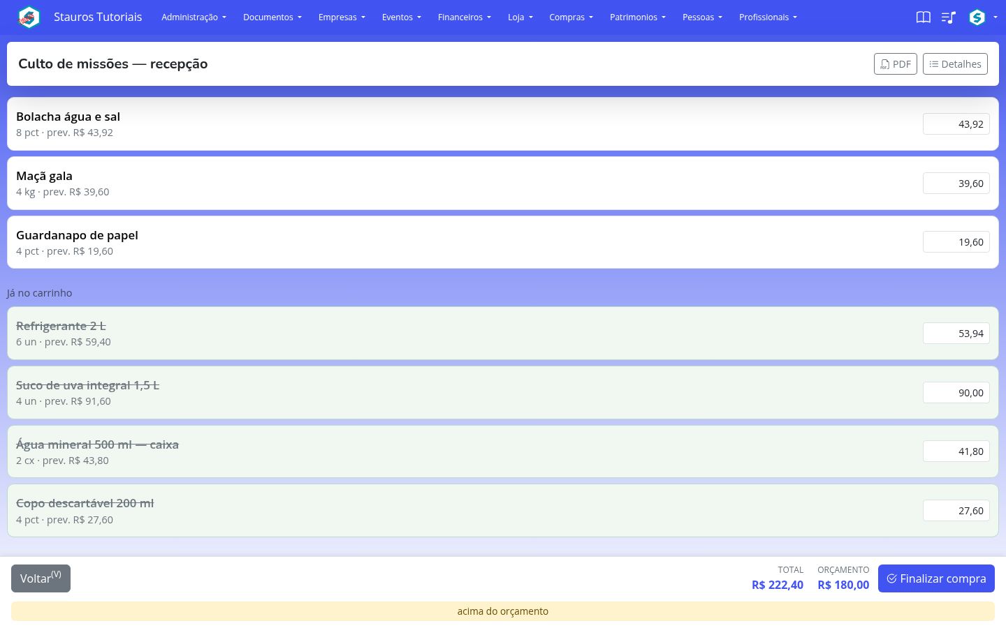 Modo comprar da lista