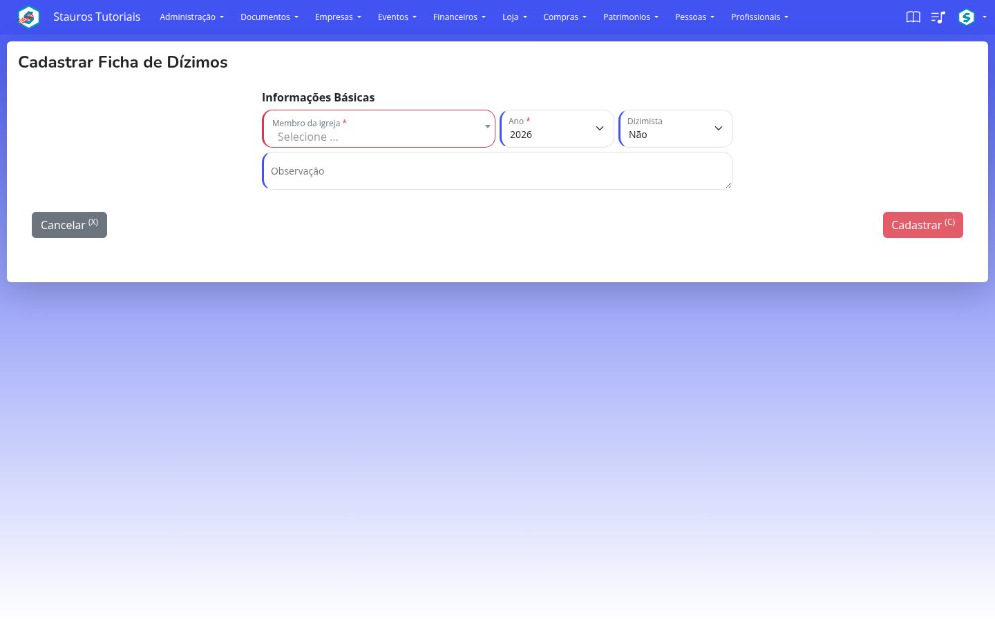 Formulário de ficha de dízimo