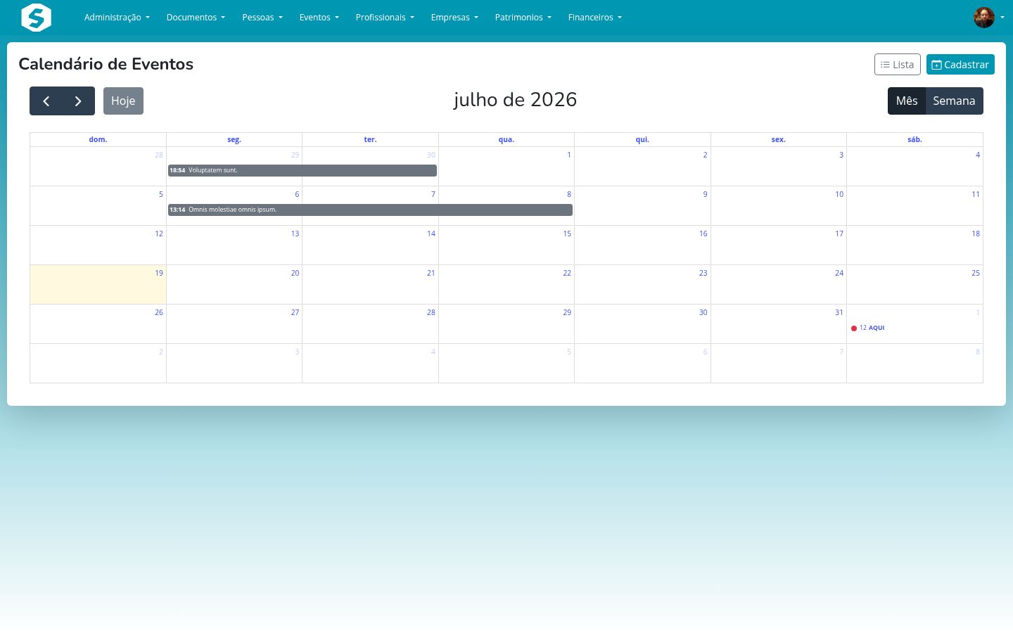 Calendário de eventos